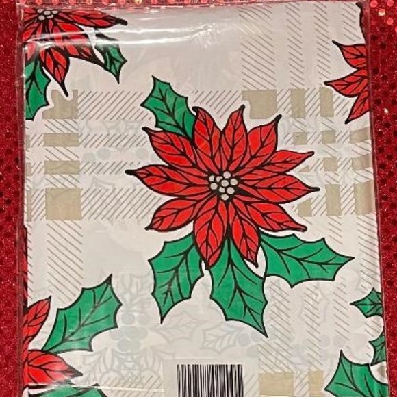 BETTER HOME CHRISTMAS 52" X 90" TABLECLOTH ~ WIPES CLEAN WATERPROOF PLASTIC - Picture 2 of 5
